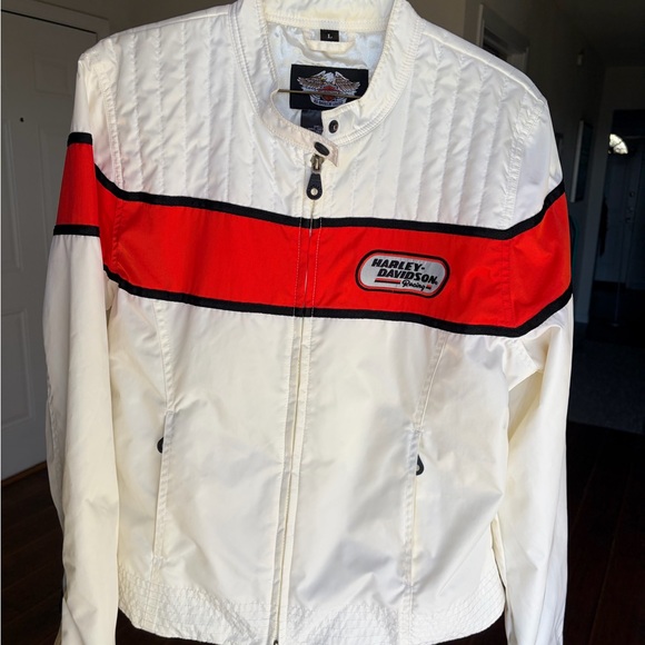 Harley-Davidson Jackets & Blazers - Large Vintage Harley-Davidson Racing White and Orange Bomber Jacket